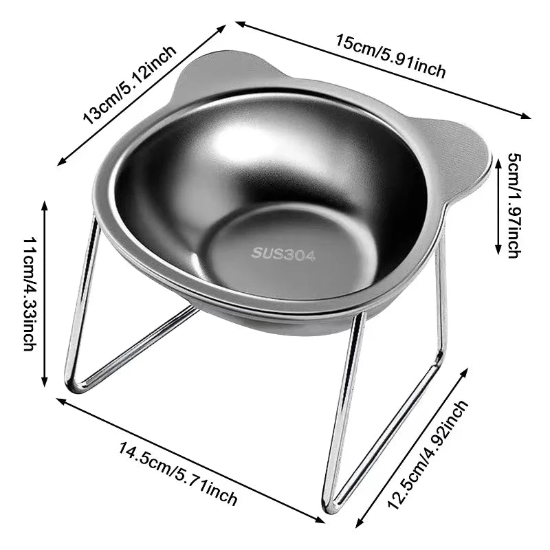 15° Tilted Elevated Raised Cat Bowls 304 Stainless Steel Neck Guard Shatter-resistant Cat Food Bowl Pet Supplies for Puppy Cat Peaceful Pleasures Health and Wellness