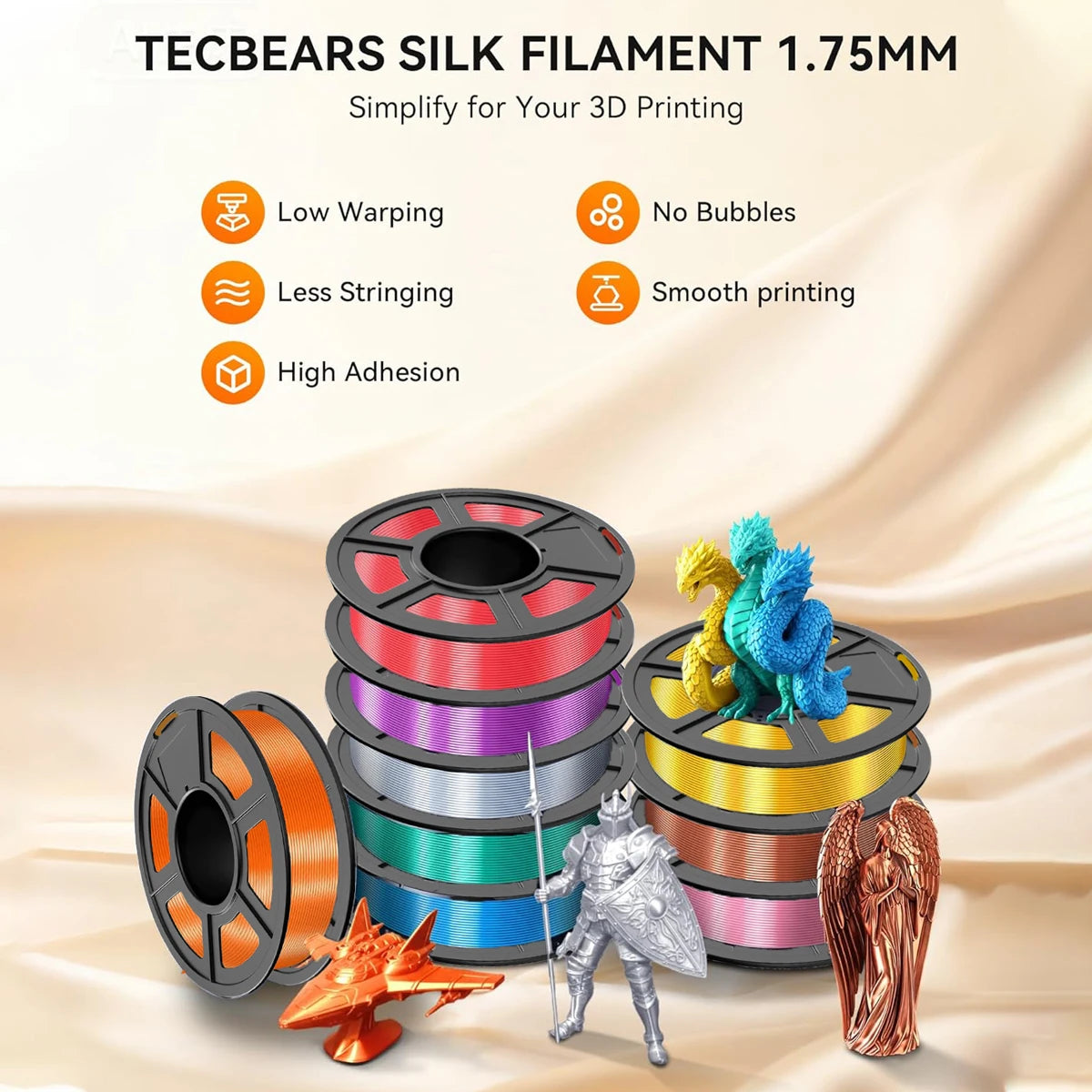 PLA+ Silk Multicolor 3D Printer Filament 1.75mm | DINGSUN 3D