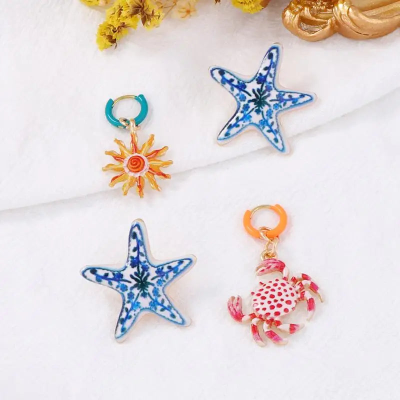 4-Piece Starfish & Crab Drop Earring Set | Women's Gift