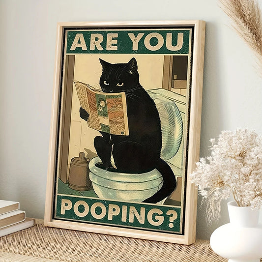 Funny Black Cat Toilet Canvas Poster | Retro Wall Art Print Canvas Wall Art Peaceful Pleasures Health and Wellness