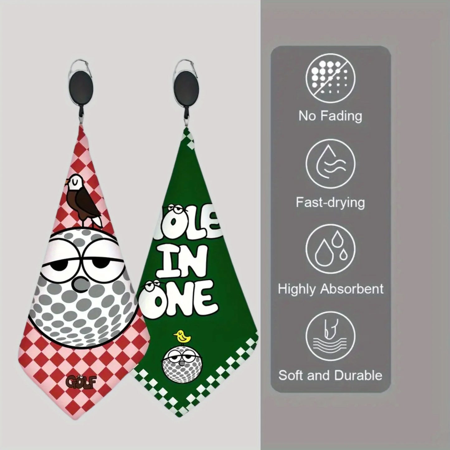 Double-Sided Golf Towels with Telescopic Hook – Set of 2
