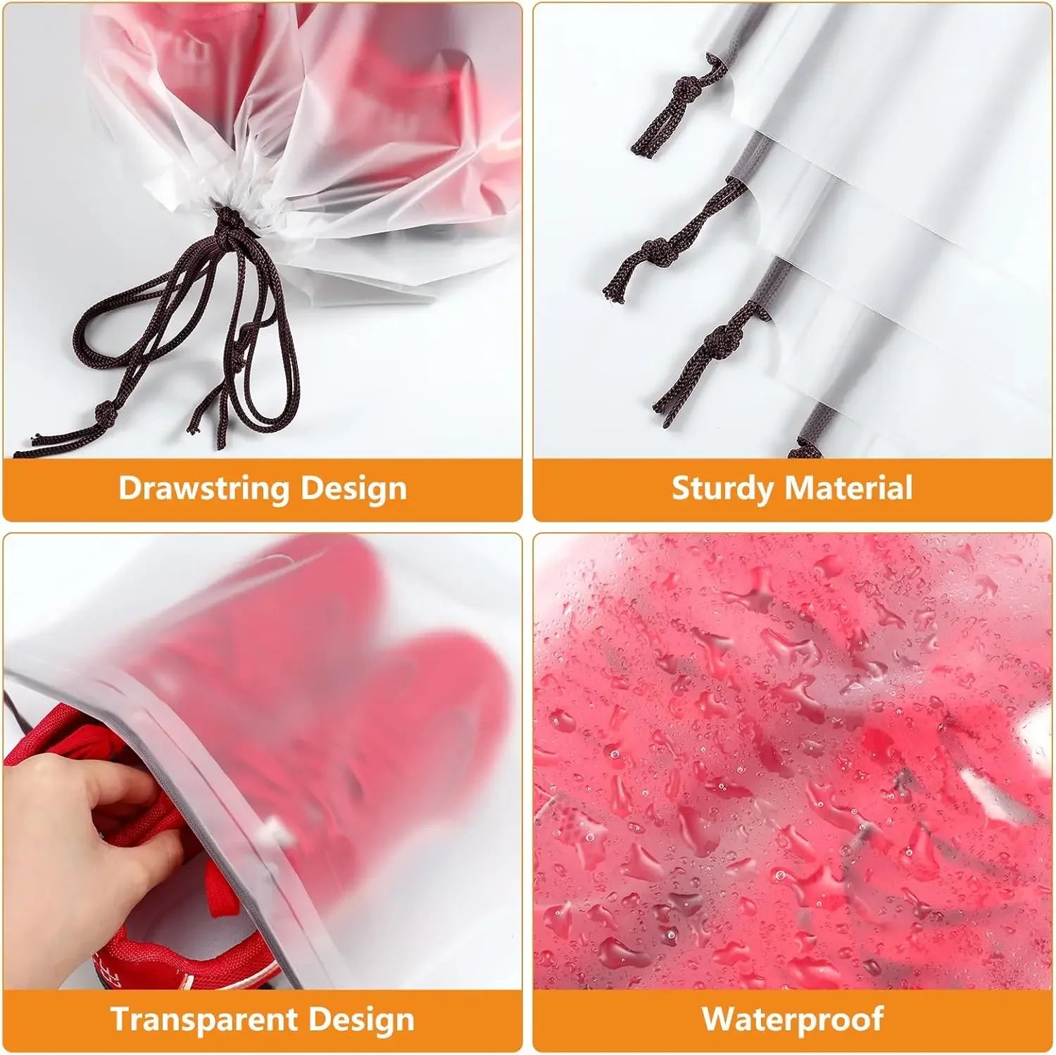 25 Pack Clear Travel Shoe Bags – Waterproof Drawstring Travel & Storage Peaceful Pleasures Health and Wellness