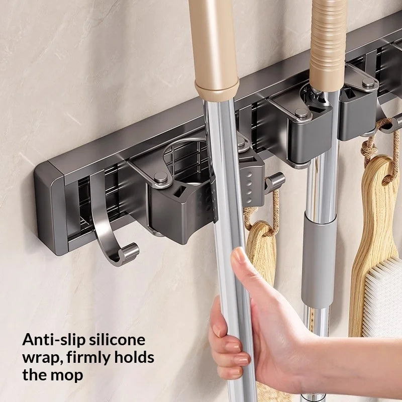 Wall Mounted Mop and Broom Organizer Mop Holder Rack Mop Holder Strong Broom Holder Self with 5 Hooks Organizers Hang Broom Peaceful Pleasures Health and Wellness