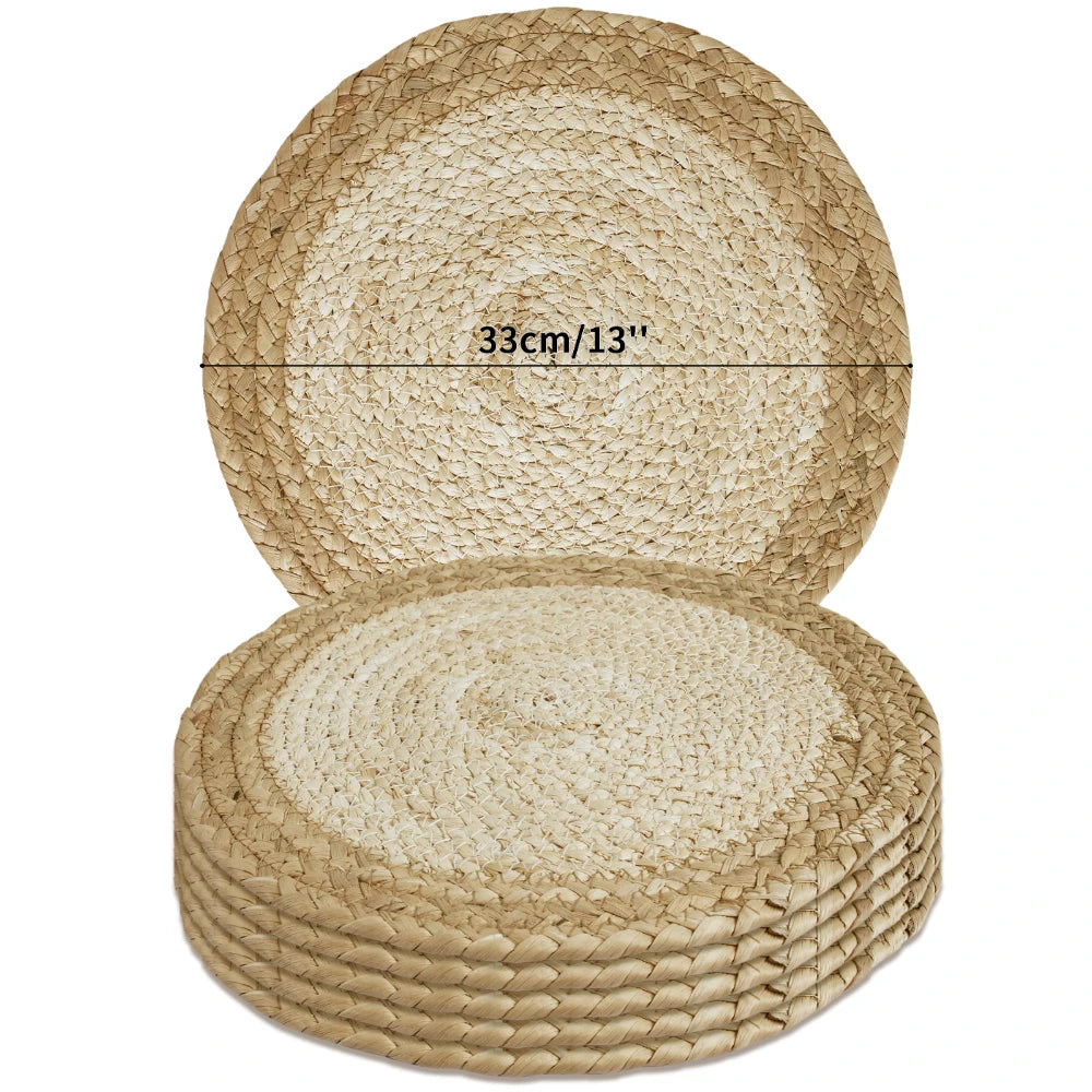 Pot Mats Round Handwoven Rattan Placemats Natural Straw Braided Heat Resistant Table Place Mats For Dining Home Wedding Decor Peaceful Pleasures Health and Wellness 6pc 33cm A L Round