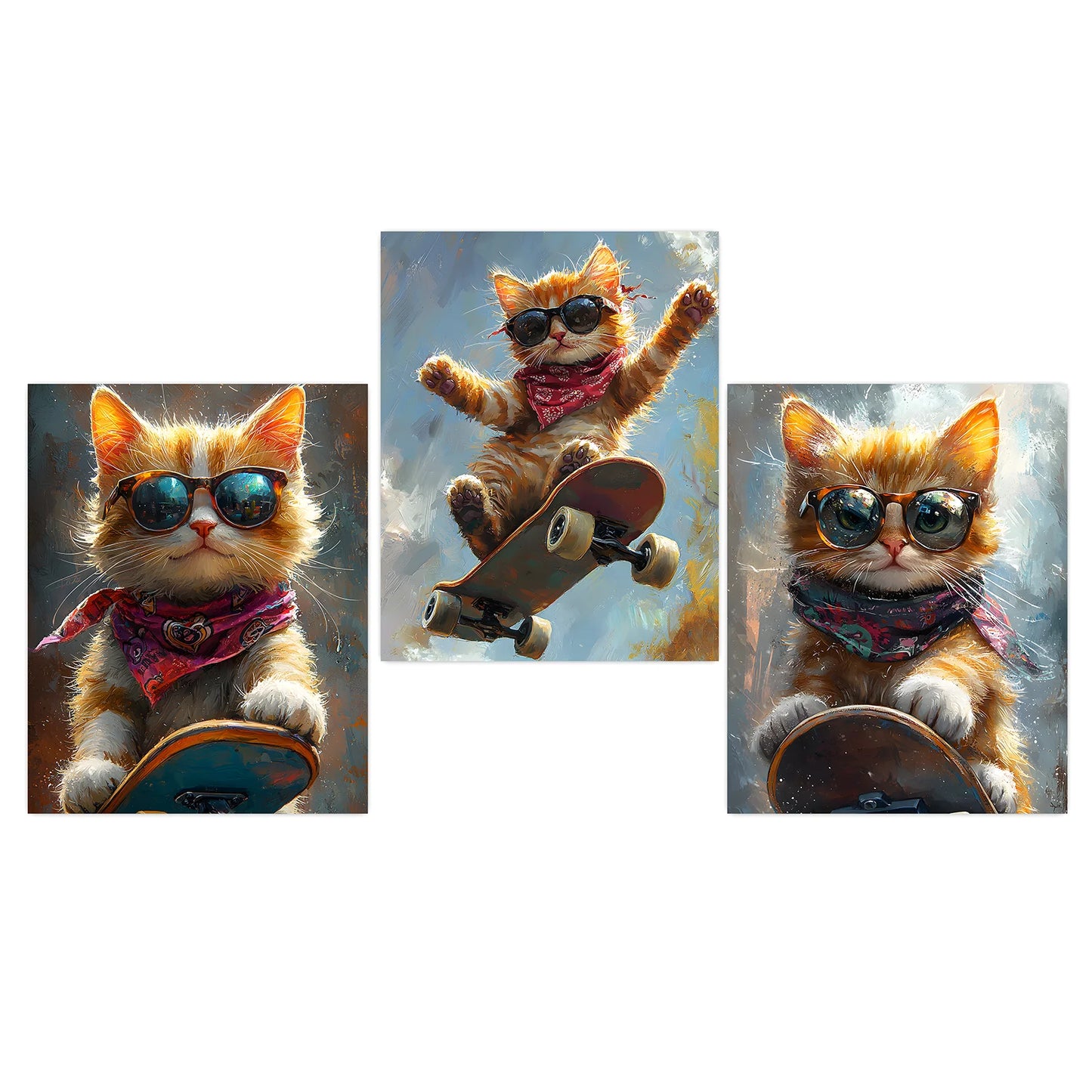 Animal Wall Art, Nordic Cool Skateboard Cat Street Style Canvas Painting, Trendy Poster Print for Bedroom Living Room Wall Decor Peaceful Pleasures Health and Wellness 01 50x70cm NoFrame China Mainland