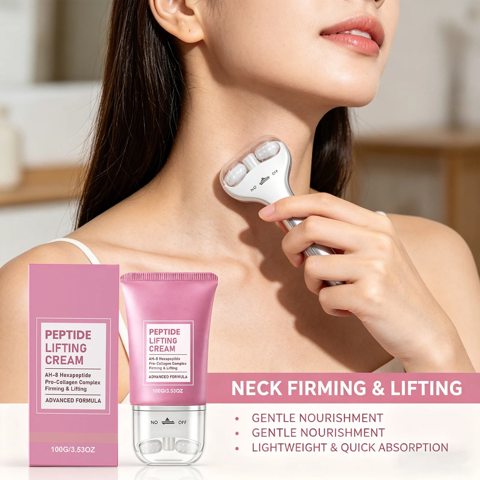 Neck Care Cream Firming & Lifting Skin Reduce Wrinkles Refreshing Texture Reducing Neck Wrinkles Roller Massage Easily Absorbed Peaceful Pleasures Health and Wellness