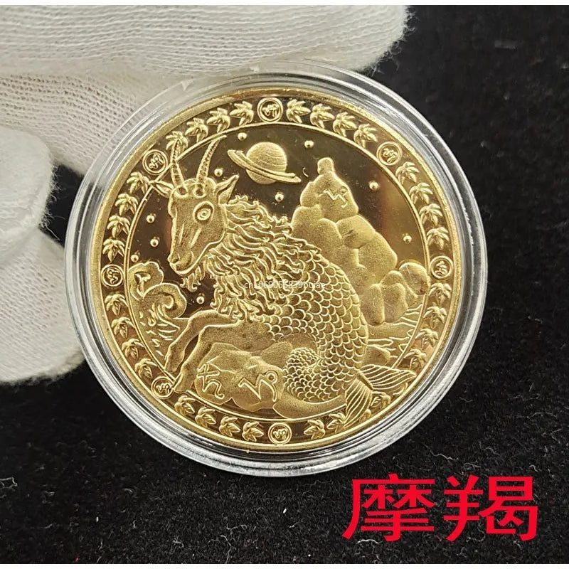 European 12 Zodiac Signs Commemorative Coin Tarot 4cm Iron Medallion Lucky Coin Wishing Coins Tooth Fairy Commemorative Coin Peaceful Pleasures Health and Wellness