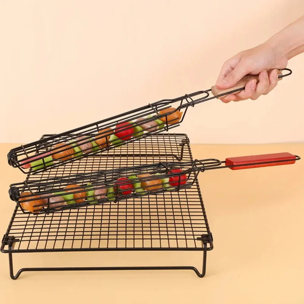 Barbecue Grill Stainless Steel Non-Stick Grill Basket with Handle BBQ Roast Rack for Home Outdoor Picnic Kitchen Dining Tools Peaceful Pleasures Health and Wellness