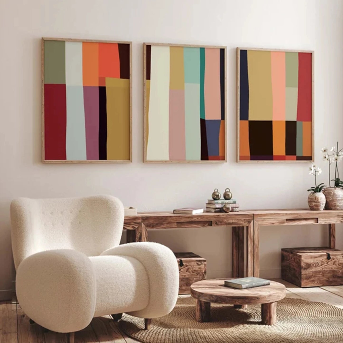 3-Piece Retro Minimalist Abstract Canvas Wall Art Print Set