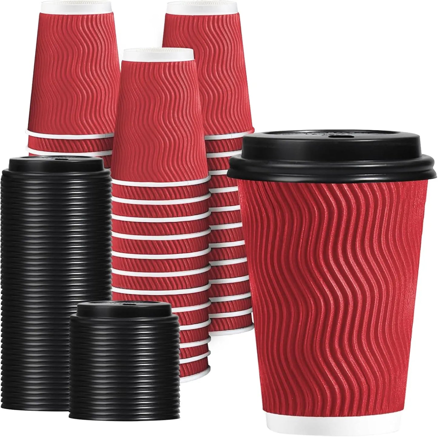 50 Pack 12 oz Disposable Coffee Cups with Lids To-Go Paper Coffee Cups for Hot Beverage Chocolate and Cocoa Coffee Bar Shop Peaceful Pleasures Health and Wellness Wine 50pcs