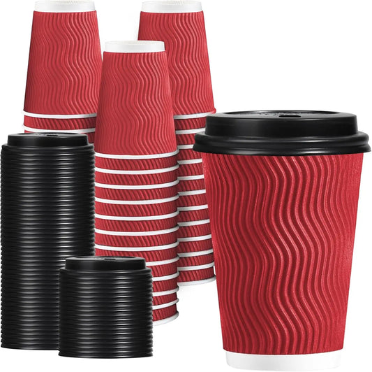 12 OZ Disposable Coffee Cups with Lids Insulated Corrugated Ripple Wall Cup for Hot Coffee or Tea Kraft Paper Cup To Go Coffee Peaceful Pleasures Health and Wellness 12OZ Cup Lid 50pcs