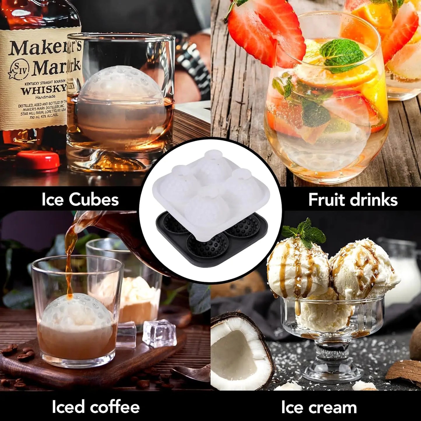 3D Golf Ball Ice Cube Mold – Silicone Whiskey Tray with Funnel