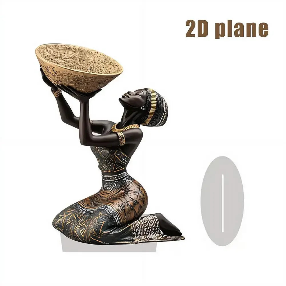 Ethnic Style African Girl Resin Ornament Creative Crafts Home Living Room Desk Vintage Collectible Craft Ornament Decor Peaceful Pleasures Health and Wellness