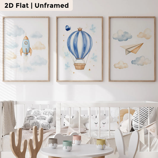 3-Piece Cartoon Rocket & Airplane Canvas Wall Art | Room Decor Canvas Wall Art Set Peaceful Pleasures Health and Wellness CH519-3pcs 21x30cm Unframed
