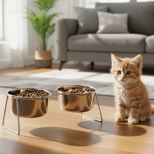 Elevated Stainless Steel Pet Bowl with Anti-Tip Stand | Cat & Dog Elevated Pet Bowl Oasis Select