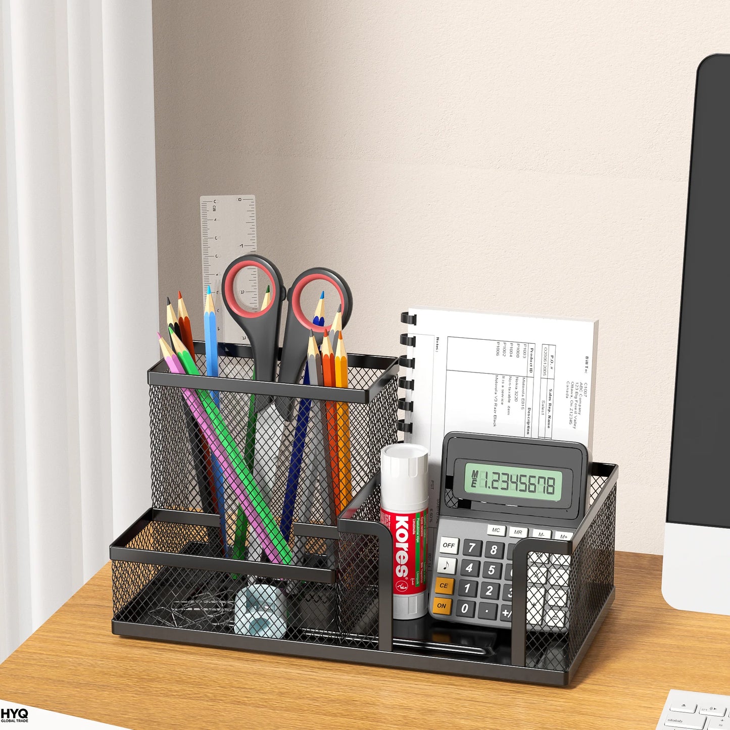 Organizador De Escritorio Malla 3 Compartimentos Con Porta L Pices Y