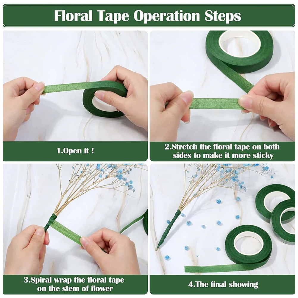Wide Floral Tapes For Bouquet Dark Green Bouquet Stem Wrap Tape For Florist Waterproof Boutineer Tape For Flower Stem Wrap Craft Peaceful Pleasures Health and Wellness