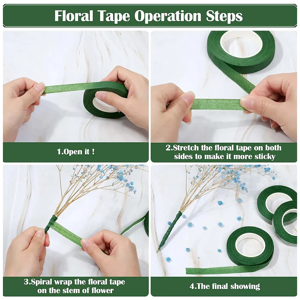 Dark Green Floral Stem Wrap Tape – 3-Roll Bouquet Pack