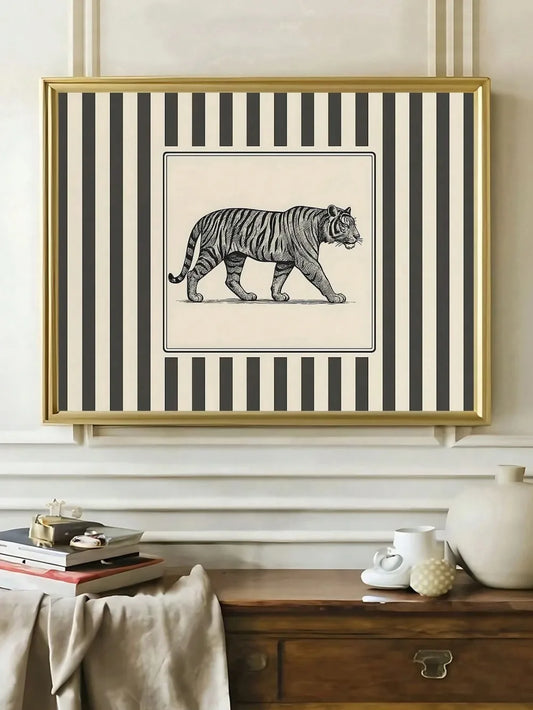 Retro Tiger & Leopard Canvas Wall Art | Unframed Exotic Print Canvas Wall Art Peaceful Pleasures Health and Wellness A 40x60cm Unframed