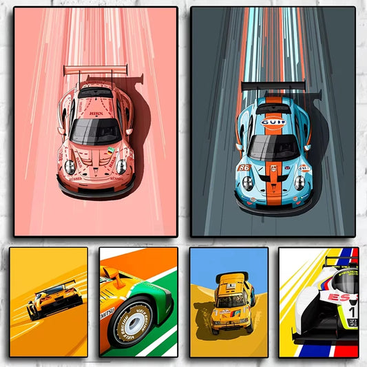 Cartoon Racing Car Canvas Wall Art | Boys Motorsport Poster Canvas Wall Art Peaceful Pleasures Health and Wellness