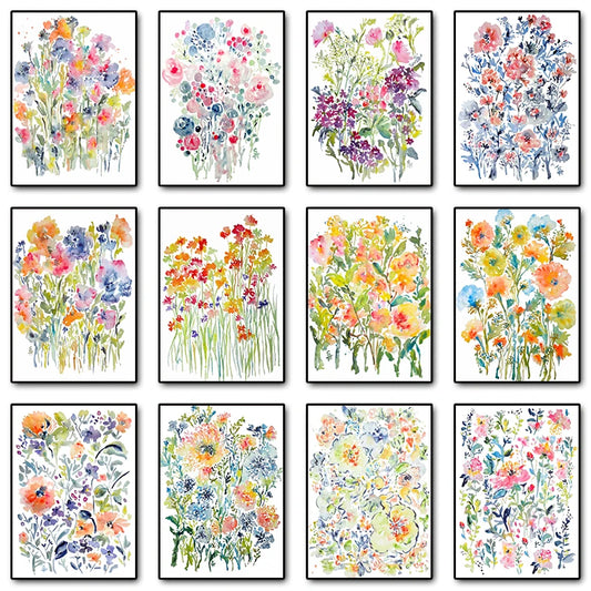 Watercolor Flowers Posters and Prints Canvas Painting Wildflowers Floral Abstract Wall Art Picture for Living Room Home Decor Peaceful Pleasures Health and Wellness