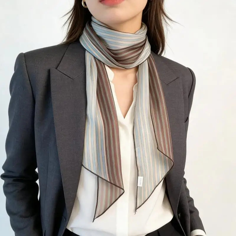 Striped Silk-Blend Scarf – Lightweight Neck & Hair Accessory