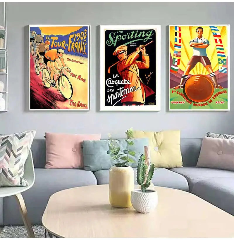 Retro Sports Poster Vintage Travel Wall Art Print Boxing Rugby Football Basketball Canvas Painting Pictures for Home Decoration Peaceful Pleasures Health and Wellness