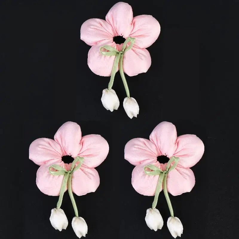 Candy Color Flower Scrunchie – Soft Fabric Hair Tie for Women