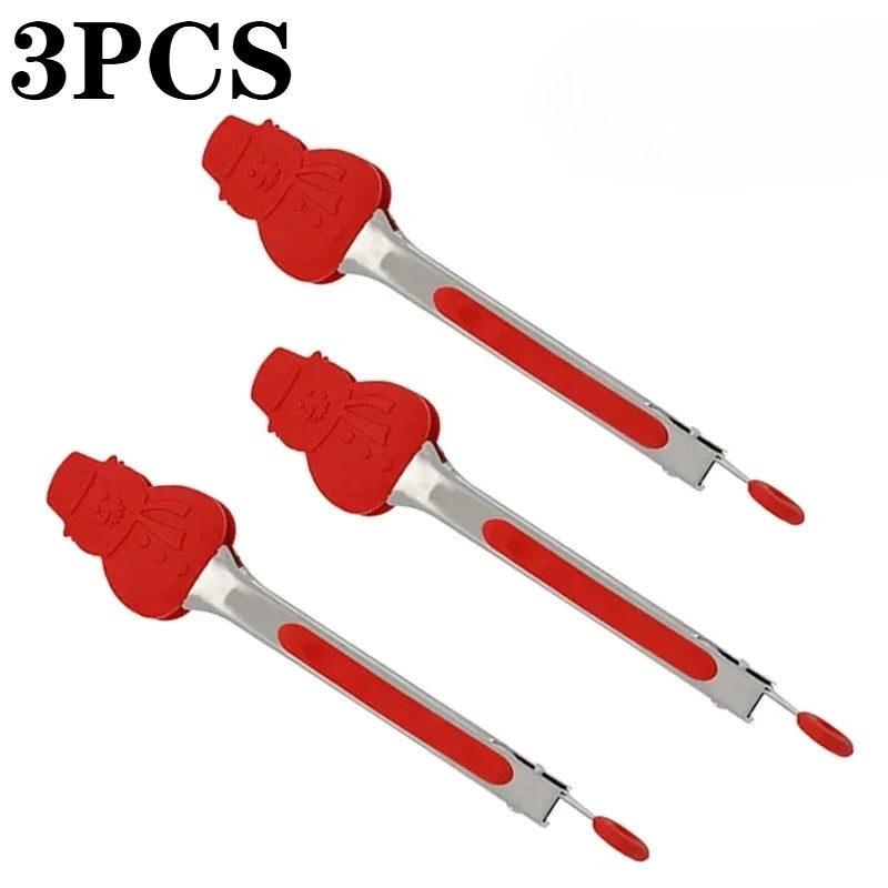 Christmas Silicone Food Tongs | Stainless Steel Kitchen Tongs Set