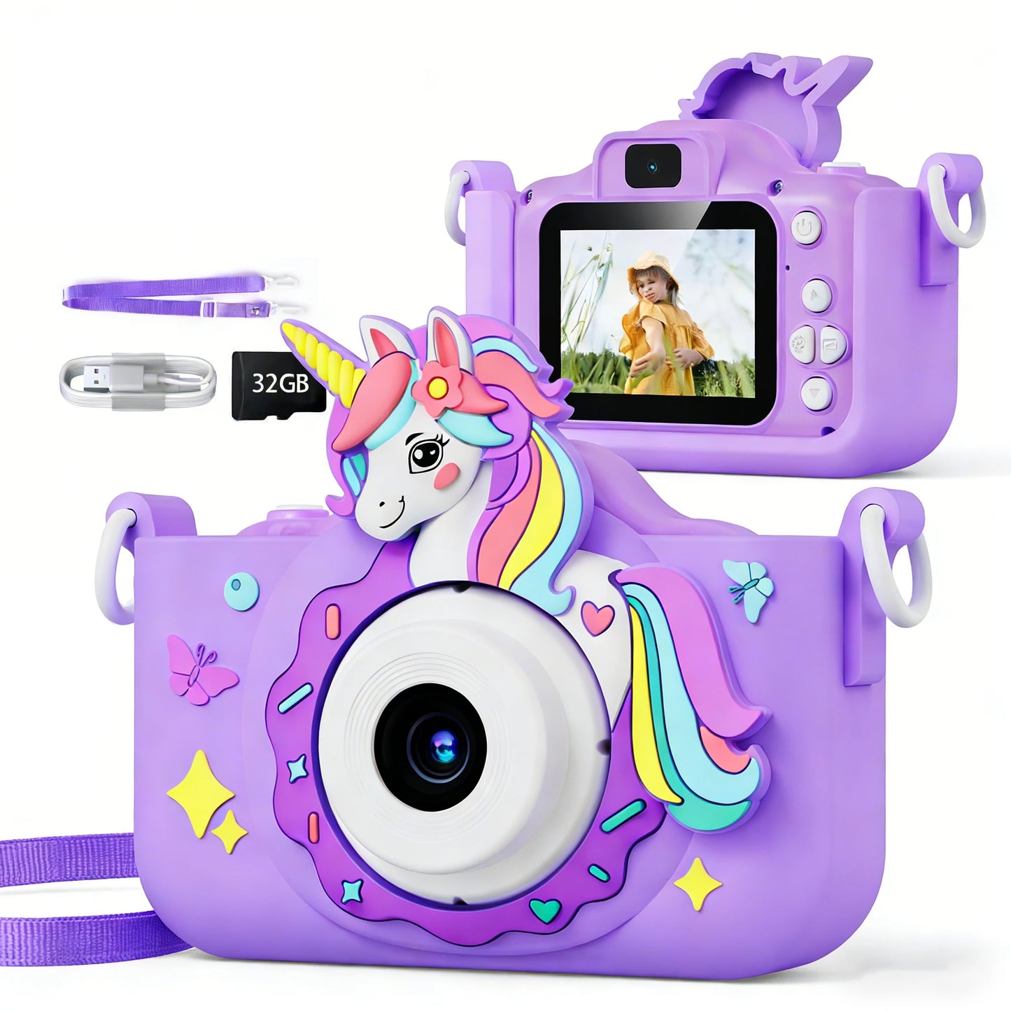 Kids Camera 1080P Video Mini Digital Camera Educational Toy Cameras With 32G Card Silicone Case for Girls Festival Birthday Gift Peaceful Pleasures Health and Wellness Purple05 32G Card