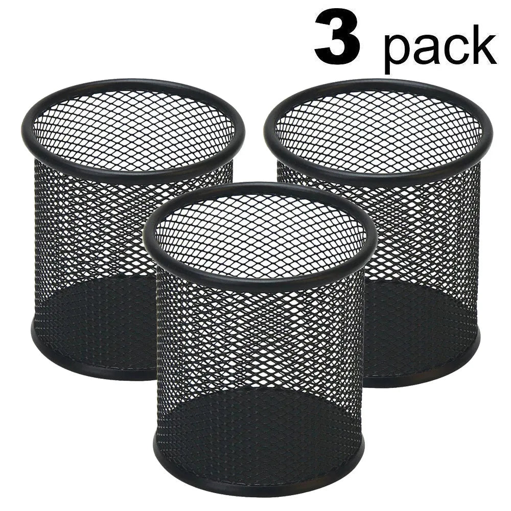 Student Desktop Stationery Storage Metal Pen Holder Iron Mesh Storage Bucket Multifunctional Color Hollow Iron Pen Holder 3pcs Peaceful Pleasures Health and Wellness Black