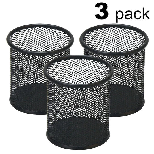 Student Desktop Stationery Storage Metal Pen Holder Iron Mesh Storage Bucket Multifunctional Color Hollow Iron Pen Holder 3pcs Peaceful Pleasures Health and Wellness Black