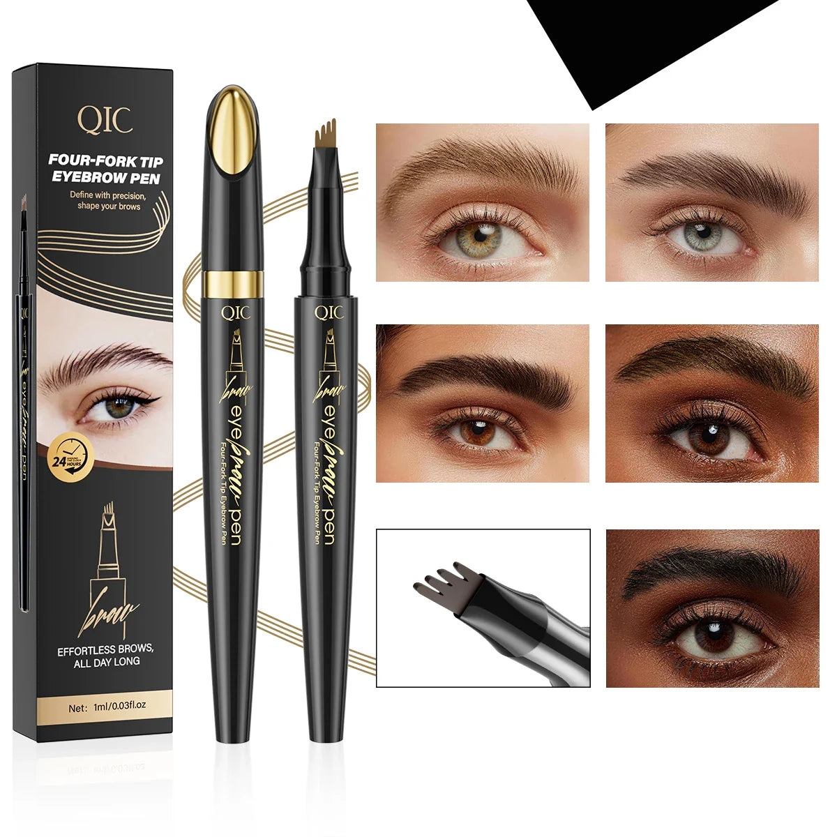 QIC Micro-Tip Liquid Eyebrow Pencil – Waterproof, 5 Colors