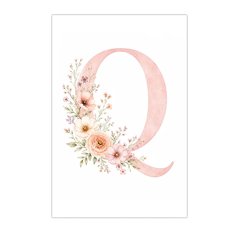 Custom Floral Rainbow Alphabet Canvas Wall Art – Kids Room