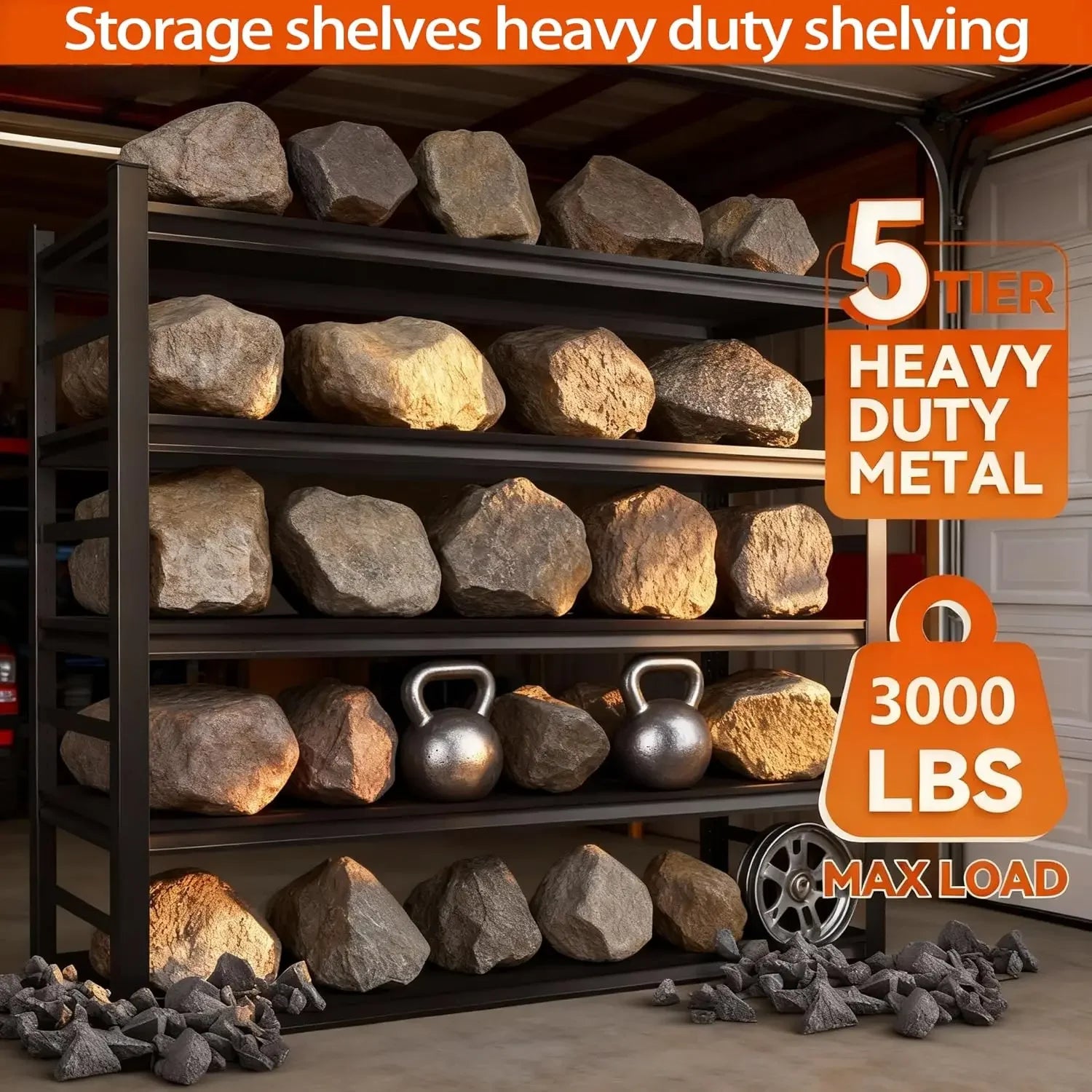Heavy Duty 5-Tier Steel Shelving Unit, 3000 lbs Capacity, Adjustable Storage for Garage Tools Peaceful Pleasures Health and Wellness