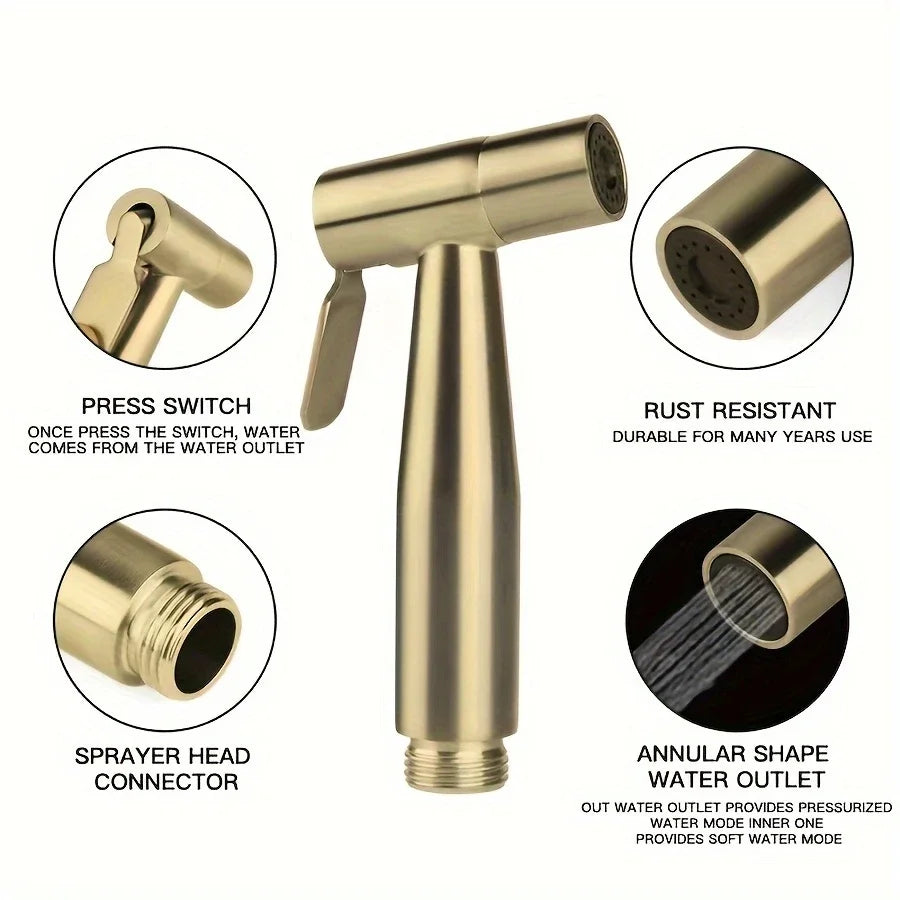 Gold 3-Piece Bidet Spray Set | Stainless Steel Bathroom Kit