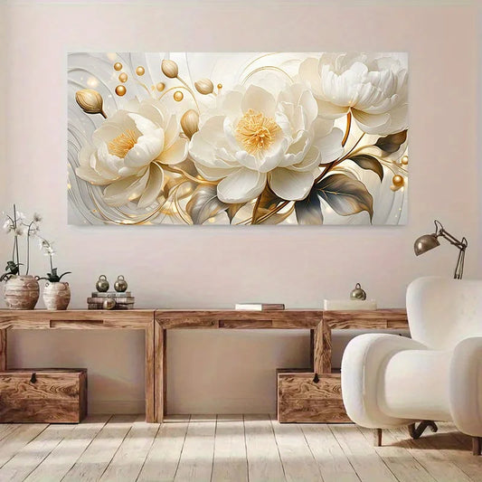 Elegant Style Large Frameless White Floral Canvas Wall Art Modern Decor for Living Room & Bedroom, Perfect for Home Aesthetic Peaceful Pleasures Health and Wellness ZLH4435 80x160cm No Frame