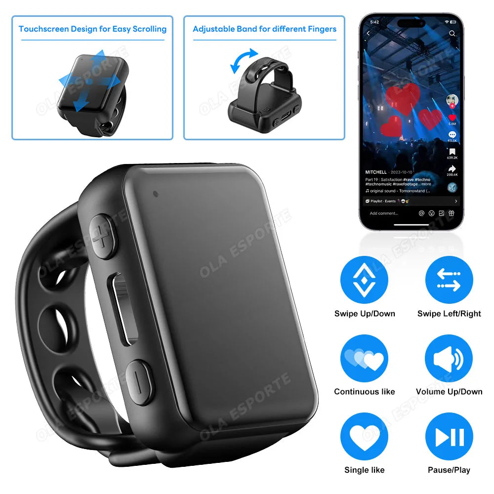 Bluetooth Fingertip Ring Remote – Selfie & Page Turner