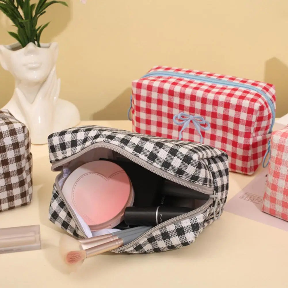 1Pcs Makeup Bag Gingham Plaid Cosmetic Pouch Large capacity Makeup Organizer Portable Travel Toiletry Bag For Women Daily Use Peaceful Pleasures Health and Wellness