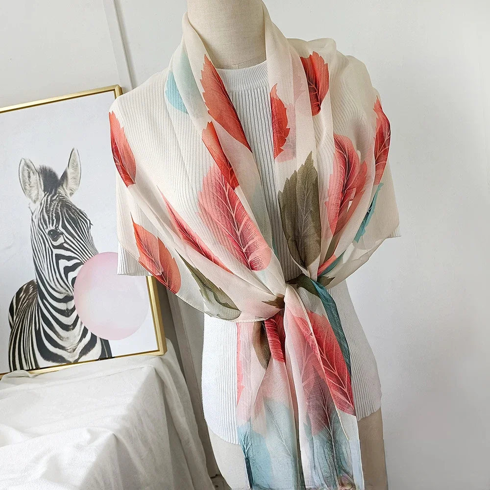 Women's Ink Lotus Chiffon Scarf – Lightweight Floral Print