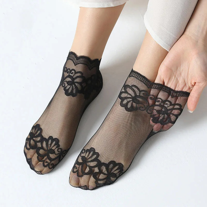 Women's Lace Embroidered Invisible Boat Socks – 5 Pairs Women's Boat Socks Peaceful Pleasures Health and Wellness