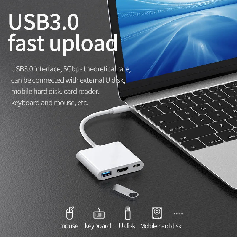 3-in-1 USB-C Hub: 4K HDMI, 100W PD & USB 3.0 | Gopala