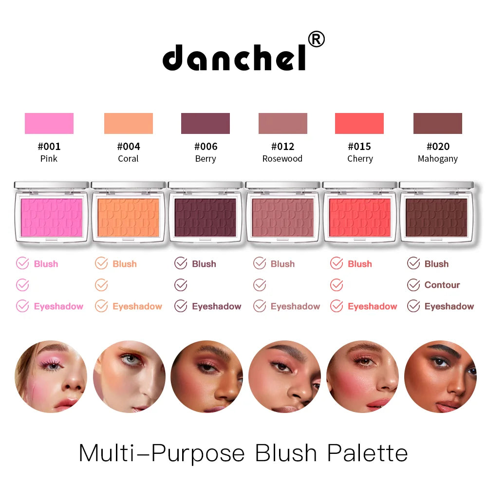 Matte Embossed Blush Palette & Brush – 6 Colors, Long-Lasting