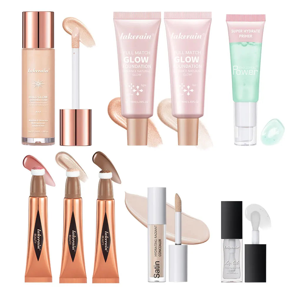 Makeup Set Beginner Kit Foundation Base Moisturizing Concealer Moisture Lip Gloss Highlighter Stick & Blush Face Makeup Sets Gif Peaceful Pleasures Health and Wellness 1set