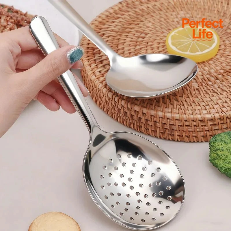 Stainless Steel Slotted Serving Spoon & Ladle | Heat-Safe Handle Serving Spoon & Ladle Peaceful Pleasures Health and Wellness