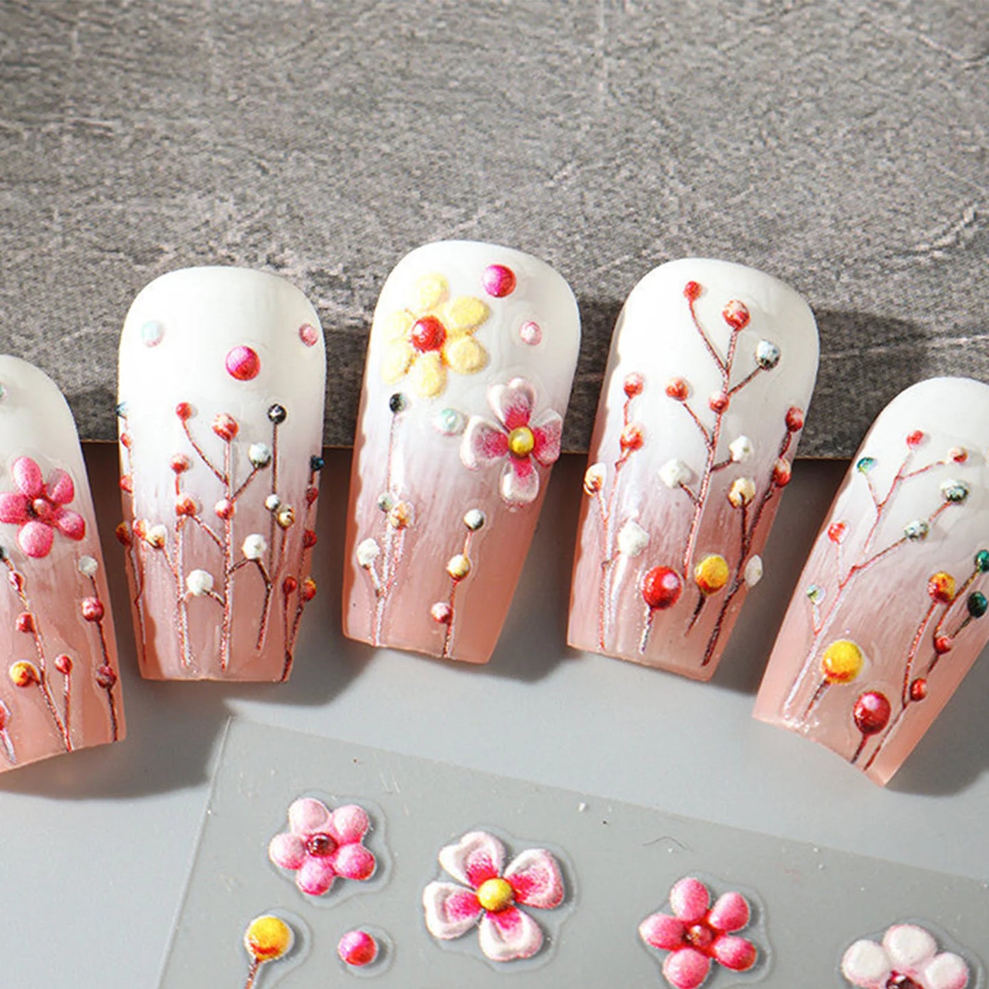 5D Embossed Flower Nail Art Stickers | Laser Glitter Decals