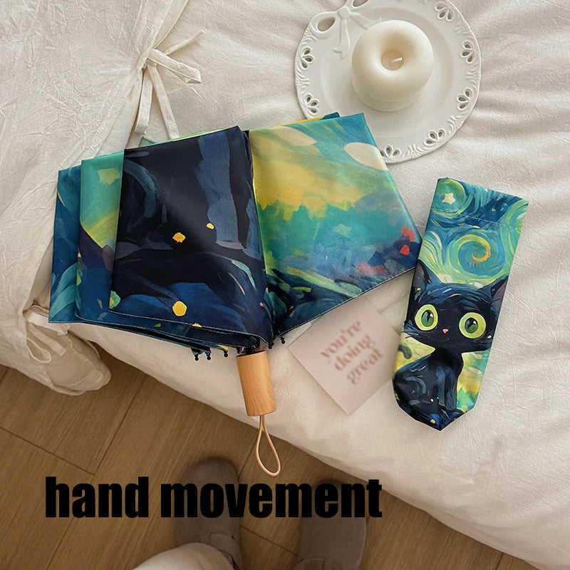 Cat Cartoon Auto Folding Umbrella – Sun & Rain Protection