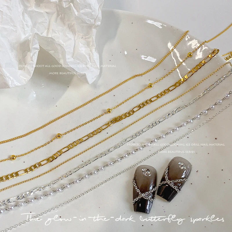 Nail Chains Gold Silver Nail Stone Beads 60cm Decor 3D Alloy Punk Style Nail Decoration Nail Jewelry Nail Charm Accessories Peaceful Pleasures Health and Wellness