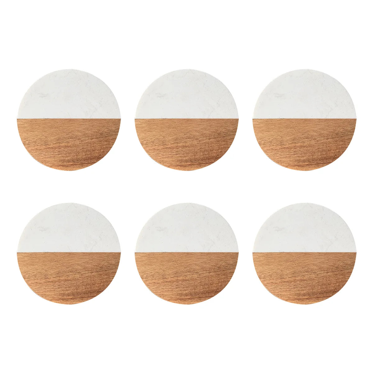 Stylish Wooden and Marble Coaster Set, Elegant Design for Coffee Tables, Durable, Perfect for Protecting Your Furniture Peaceful Pleasures Health and Wellness White Circle 6 pcs
