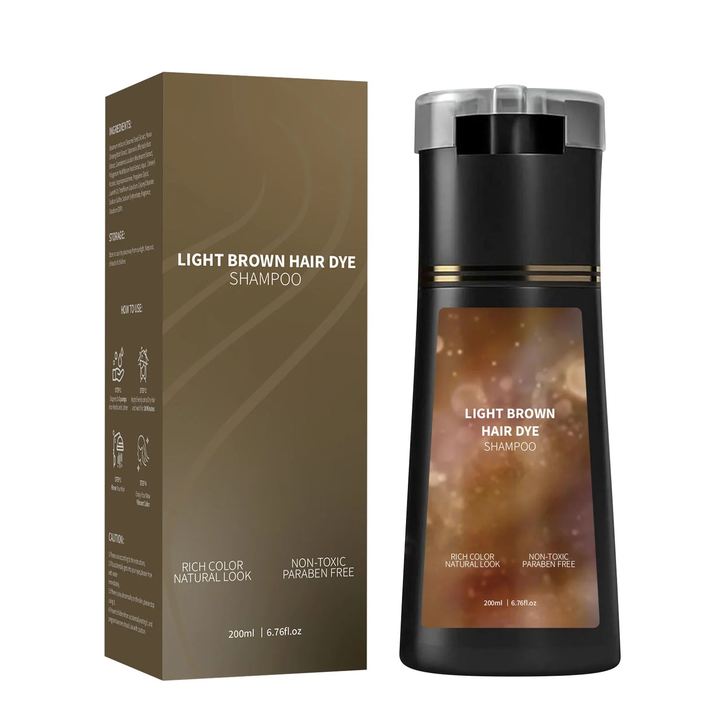200ml Hair Dye Shampoo Natural Black Brown Color Coverage Long Lasting Grey Tint Root Touch Up Salon Home Use Shampoo Hair Care Peaceful Pleasures Health and Wellness Light Brown